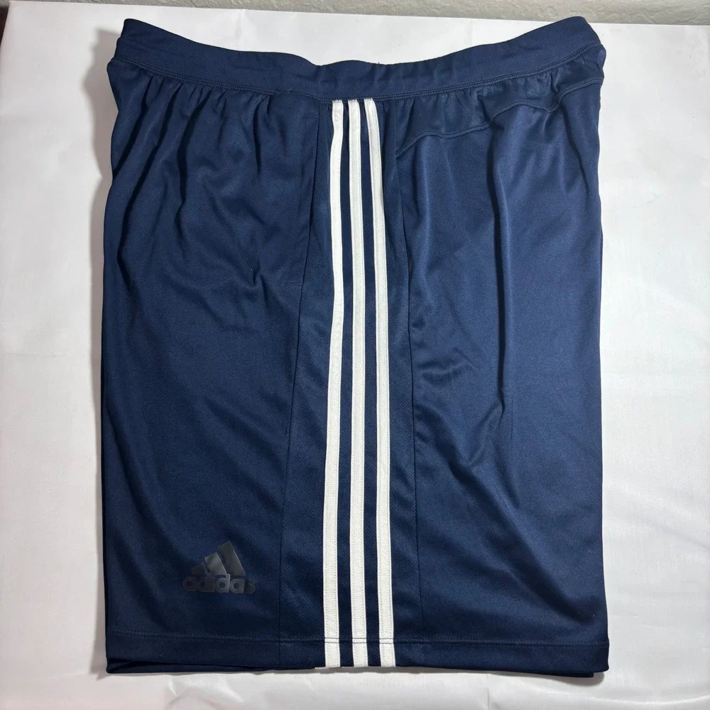 Adidas Mens 3 Stripe Navy Blue Climalite Athletic Shorts Size 2XL Workout Soccer